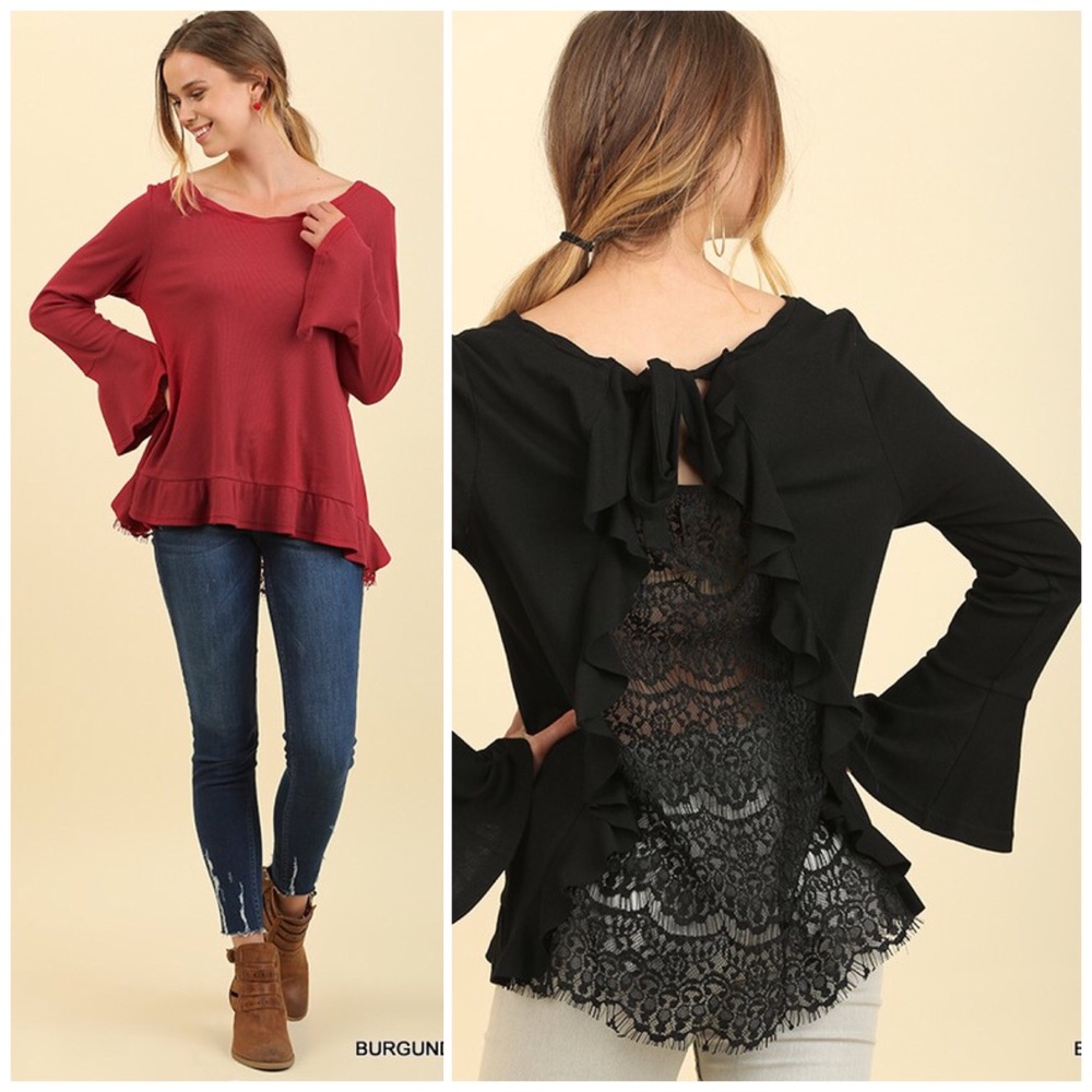 ❗️CLOSING SALE❗️ Burgundy Ribbed Lace Back Top - Picture 3 of 3
